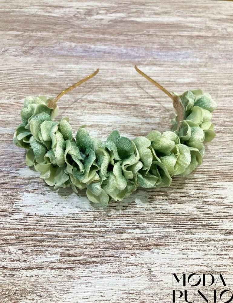 Diadema de flores verde agua