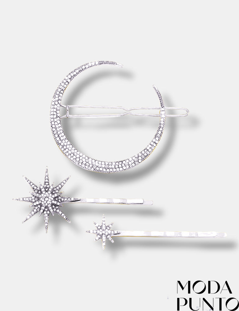 Horquilla luna y estrellas plata