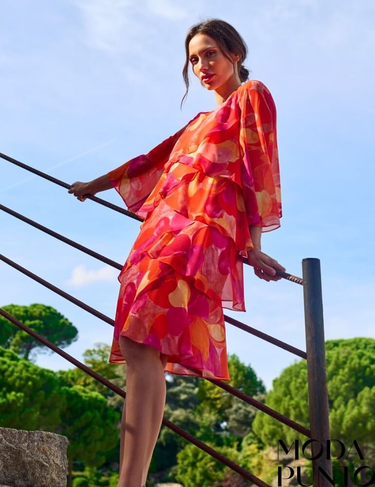 Vestido cruzado estampado naranja