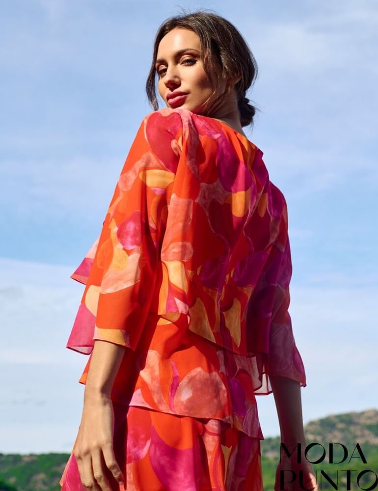Vestido cruzado estampado naranja